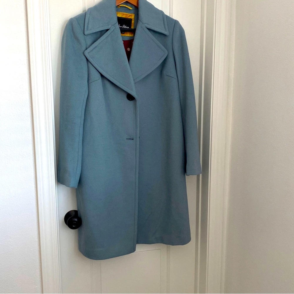 Sam Edelman Light Blue Wool Blend Coat  With Polka Dot Lining